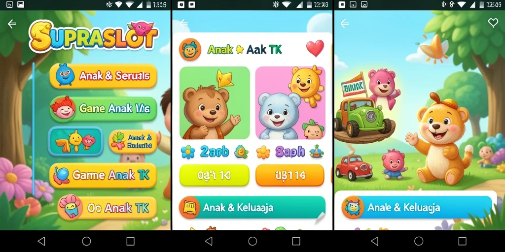 Antarmuka aplikasi SUPRASLOT yang ceria dan interaktif untuk Anak TK.